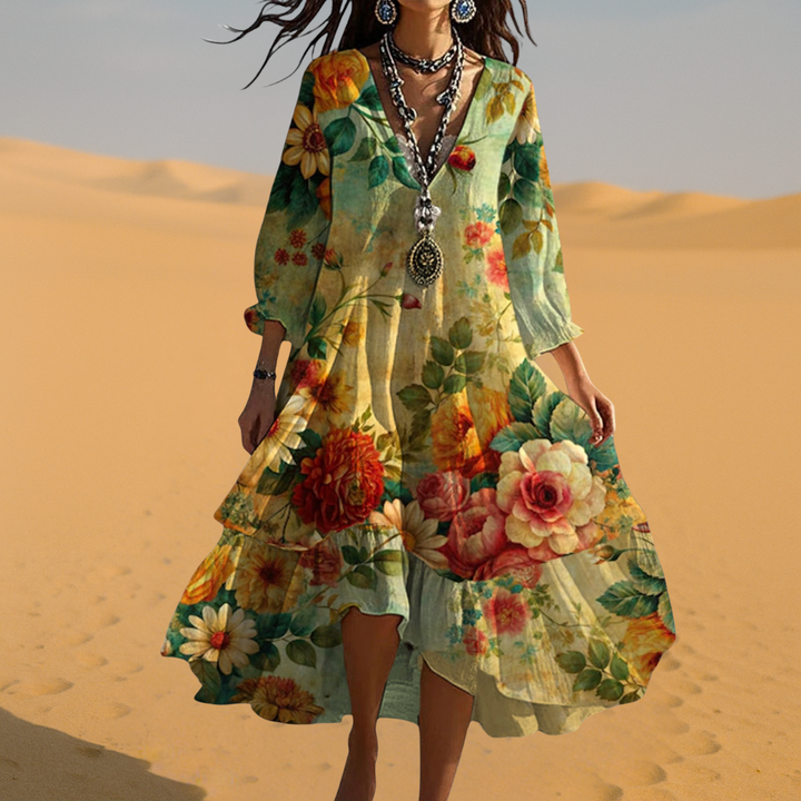Samantha | Women Vintage Boho V-Neck Summer Dress