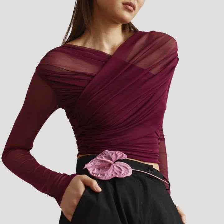 Claire | Women’s Spring Sheer Wrap Long-Sleeve Top