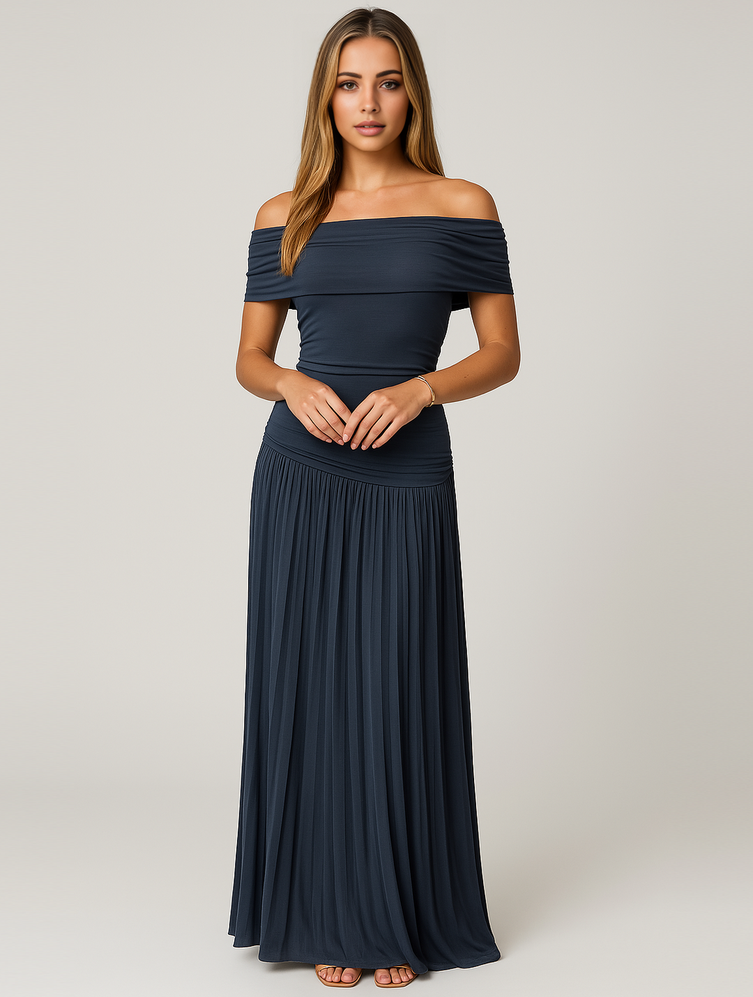 Isabel | Women Wedding Guest Pleated Maxi Dress