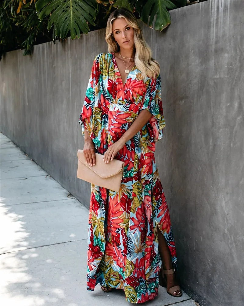 Amara | Elegant Women's Floral Wrap Maxi Boho Dress