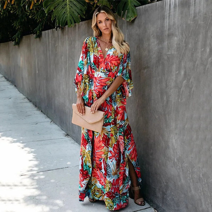 Amara | Elegant Women's Floral Wrap Maxi Boho Dress