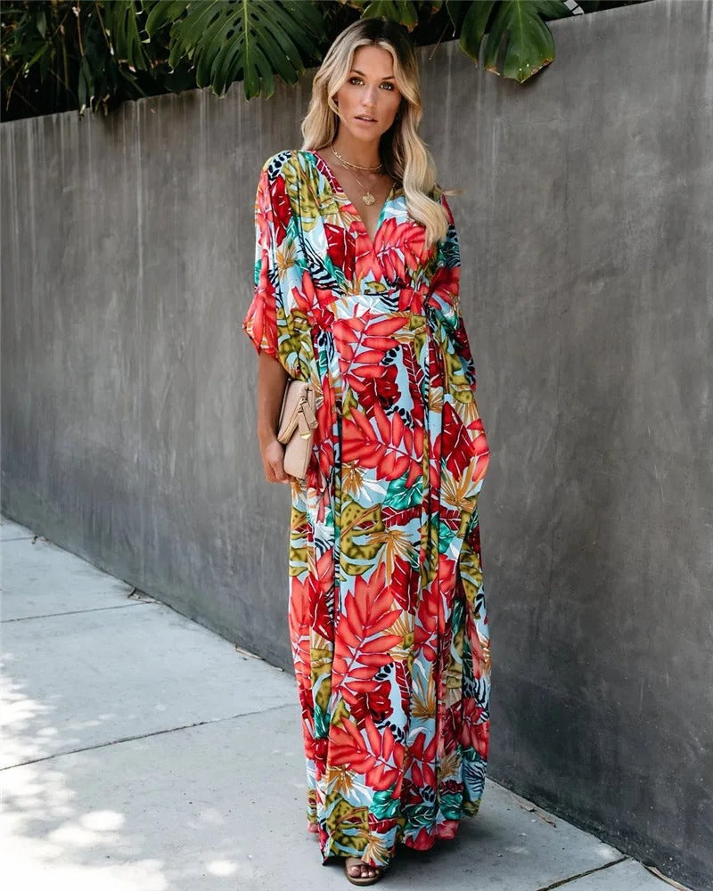 Amara | Elegant Women's Floral Wrap Maxi Boho Dress