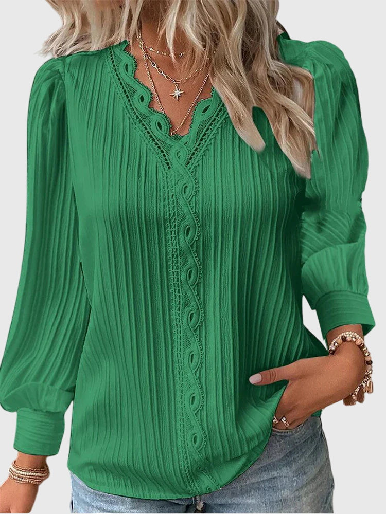 Andrea | Women's Pullover Blouse Pleated Long Sleeve