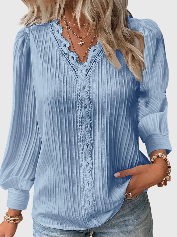 Andrea | Women's Pullover Blouse Pleated Long Sleeve