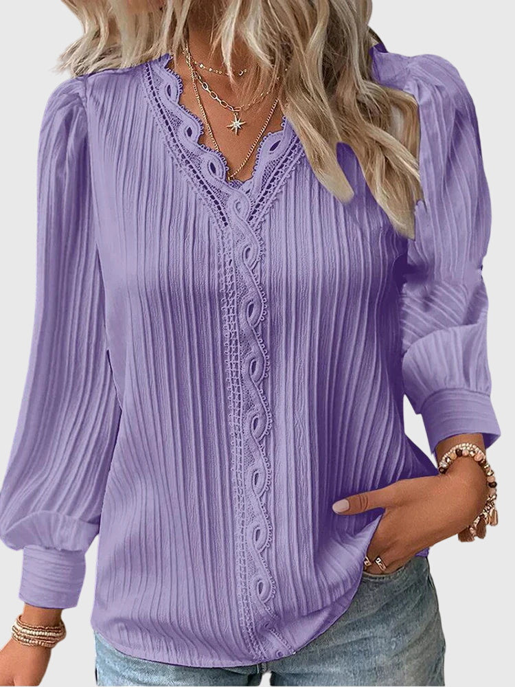 Andrea | Women's Pullover Blouse Pleated Long Sleeve