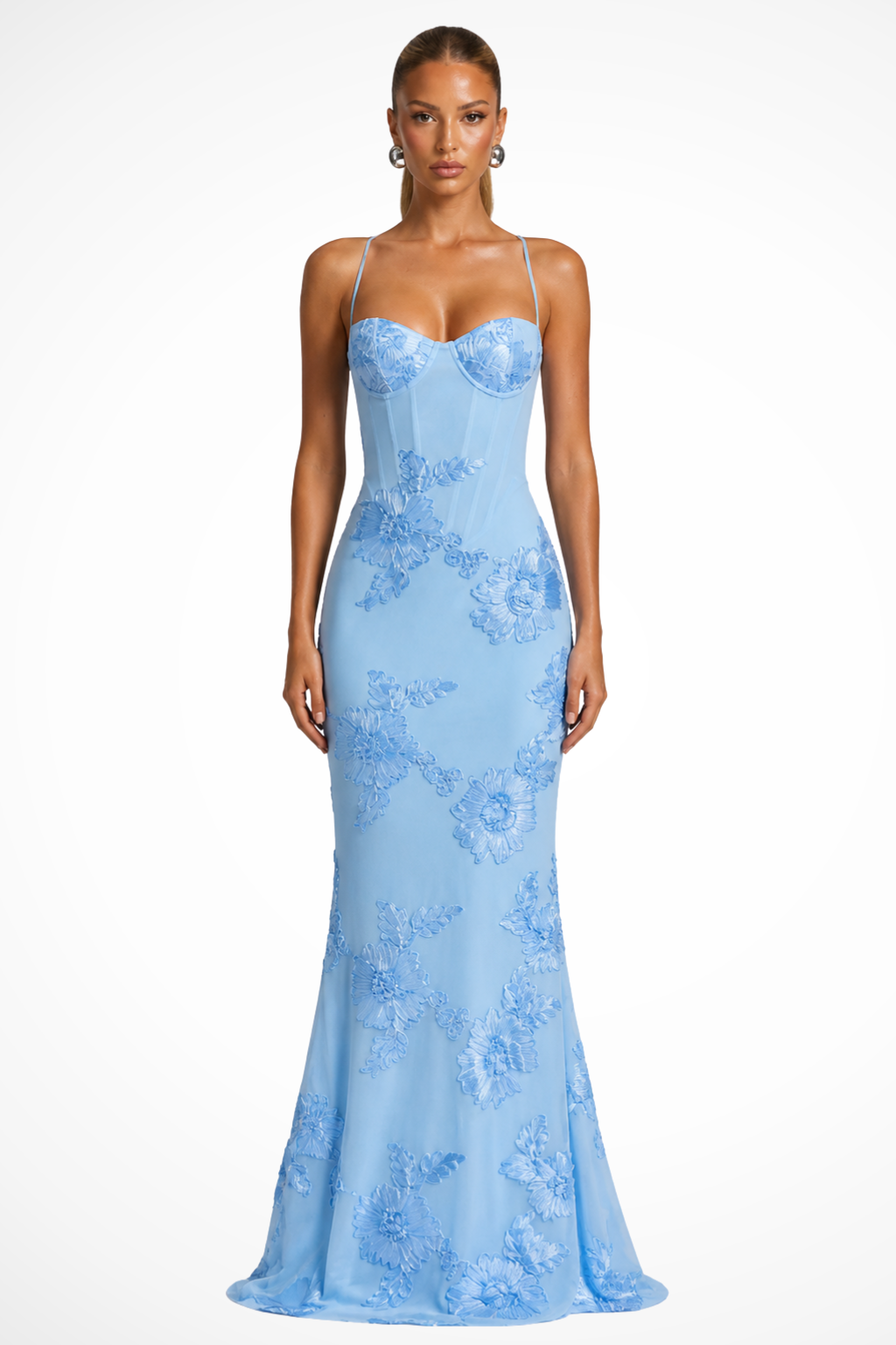Arabella | Women's Floral Embroidered Corset Cami Strap Wedding Guest Maxi Dress