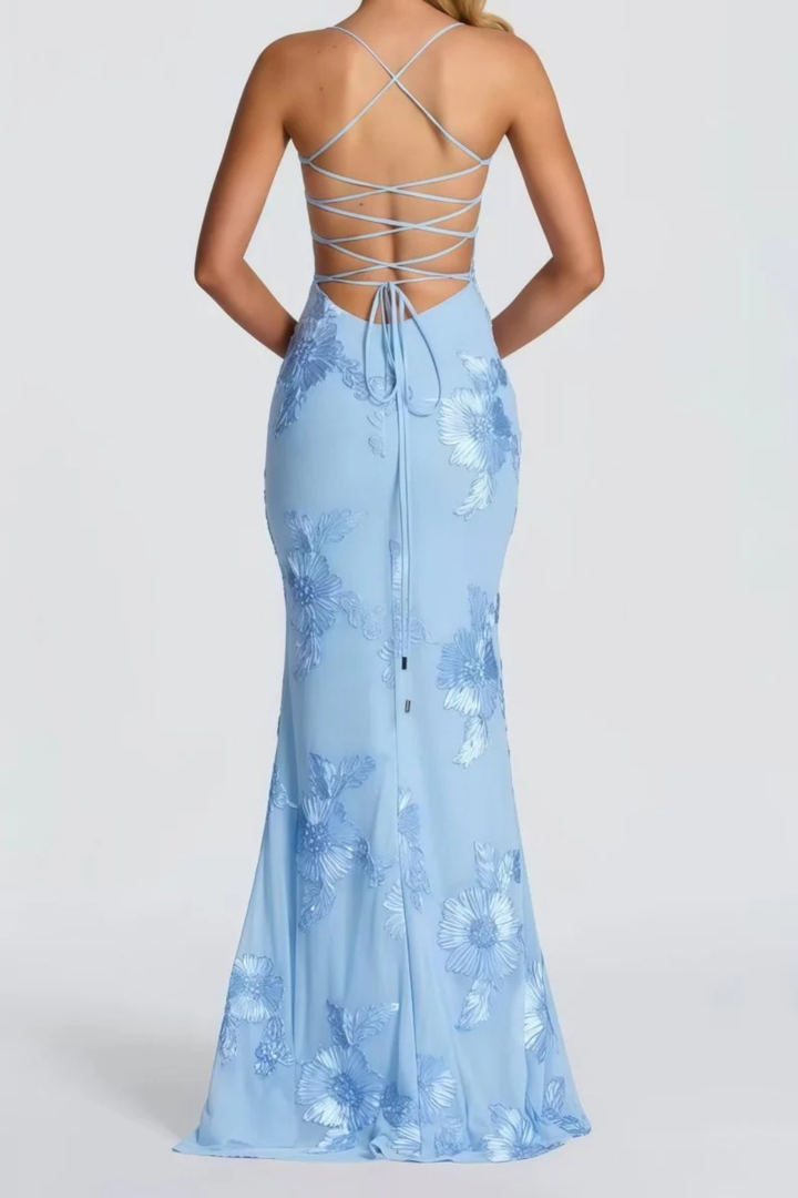 Arabella | Women's Floral Embroidered Corset Cami Strap Wedding Guest Maxi Dress
