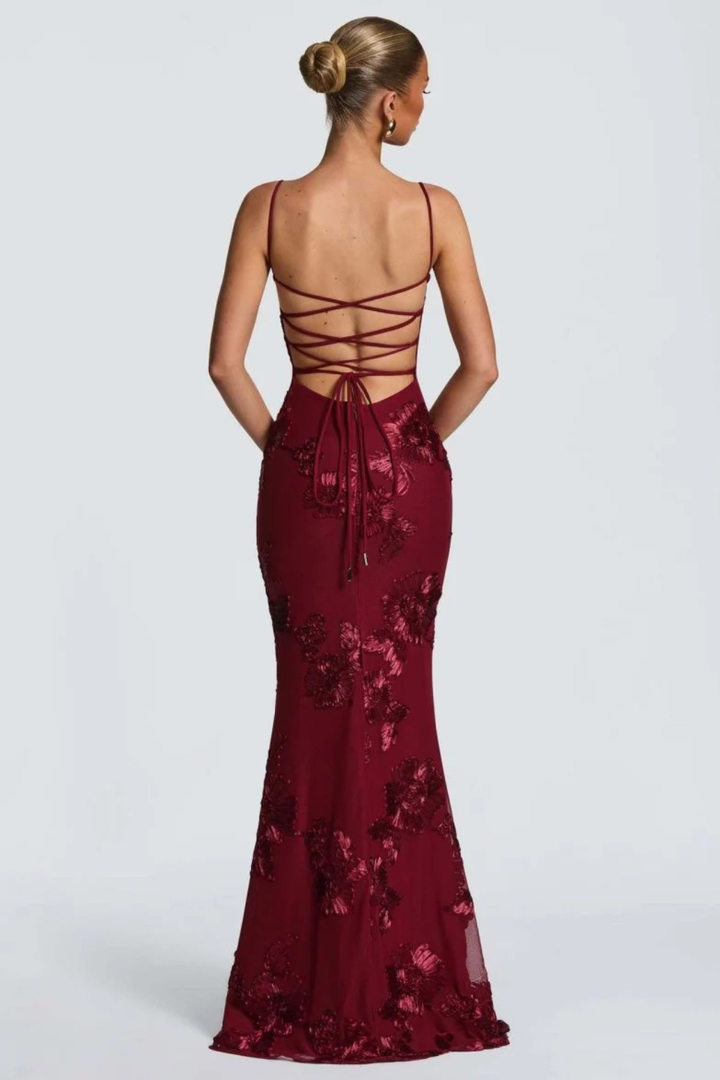 Arabella | Women's Floral Embroidered Corset Cami Strap Wedding Guest Maxi Dress