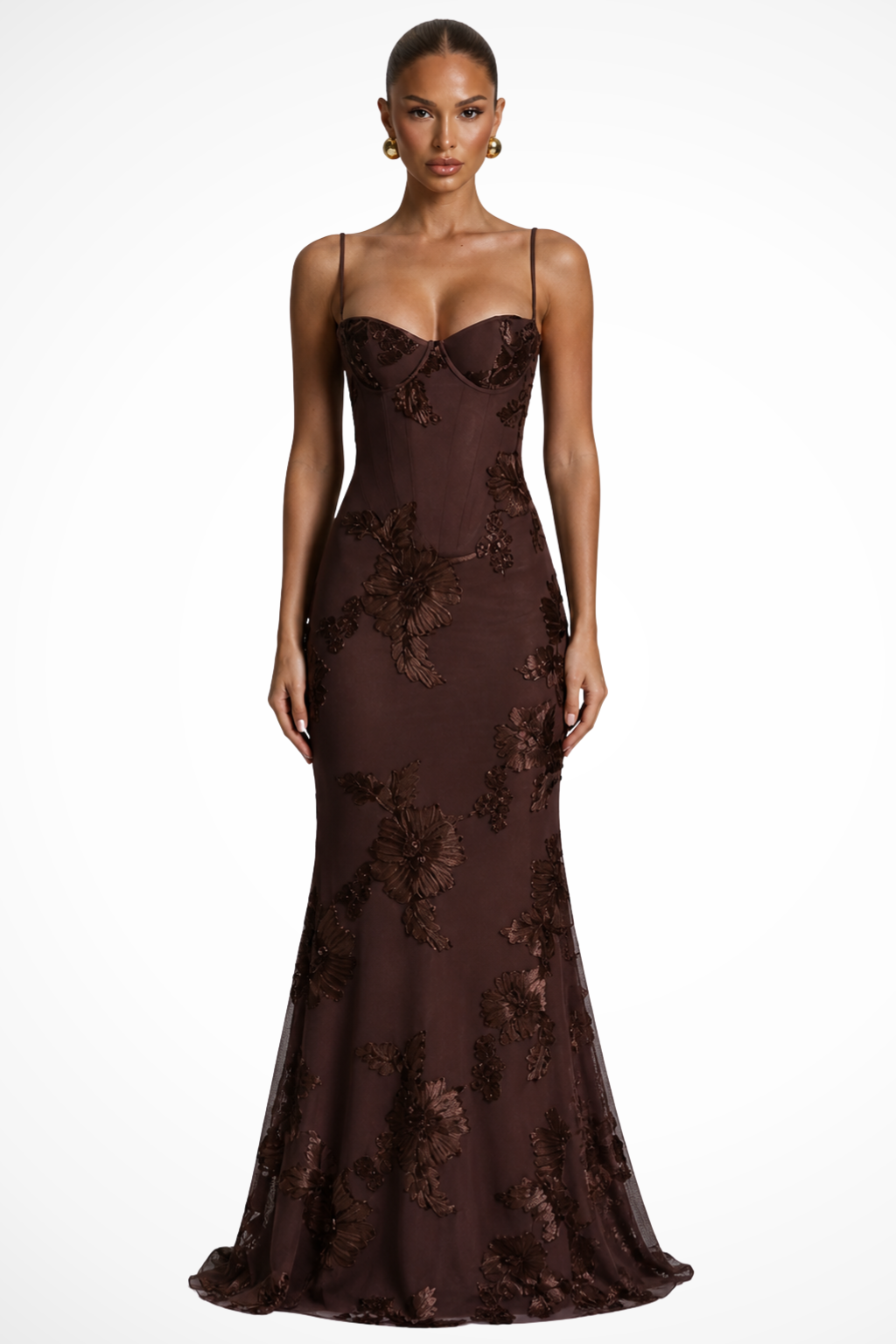 Arabella | Women's Floral Embroidered Corset Cami Strap Wedding Guest Maxi Dress