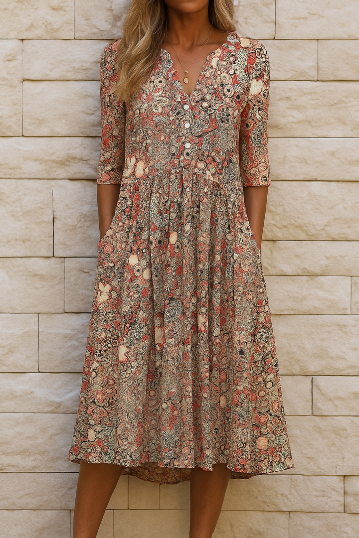 Aria | Women's Floral Maxi Dress Wrap V-Neck 3/4 Sleeve