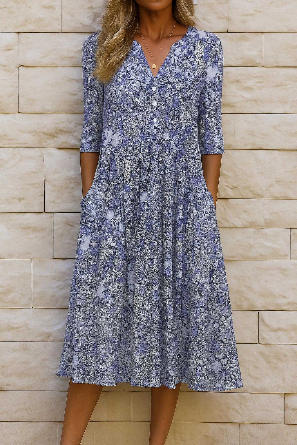 Aria | Women's Floral Maxi Dress Wrap V-Neck 3/4 Sleeve
