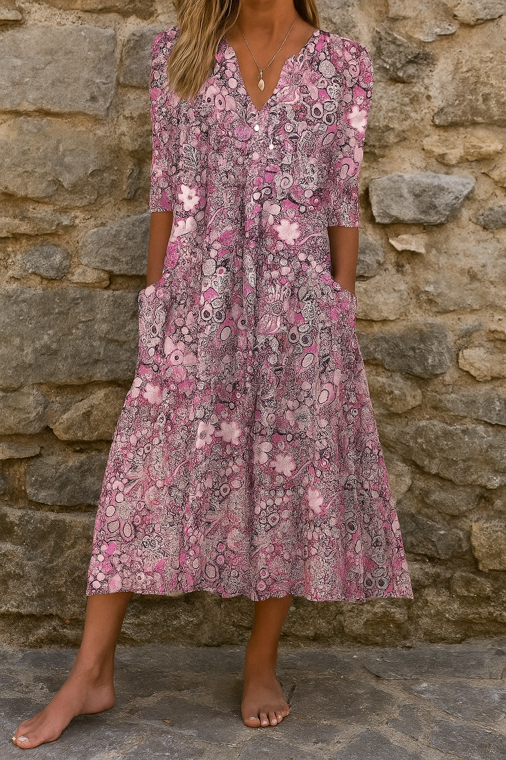 Aria | Women's Floral Maxi Dress Wrap V-Neck 3/4 Sleeve