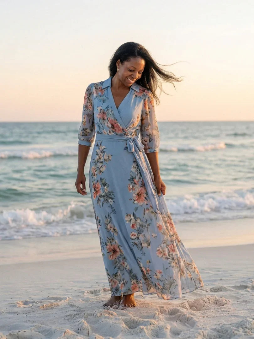 Aurelia | Women's Floral Chiffon Maxi Wrap Dress Wedding Guest