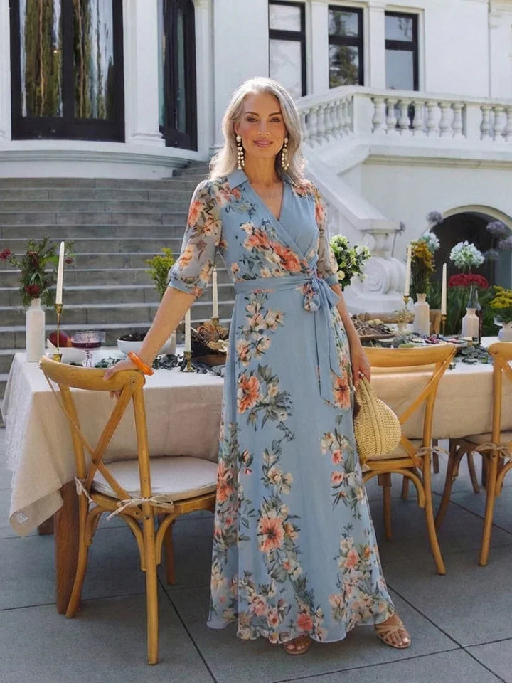 Aurelia | Women's Floral Chiffon Maxi Wrap Dress Wedding Guest