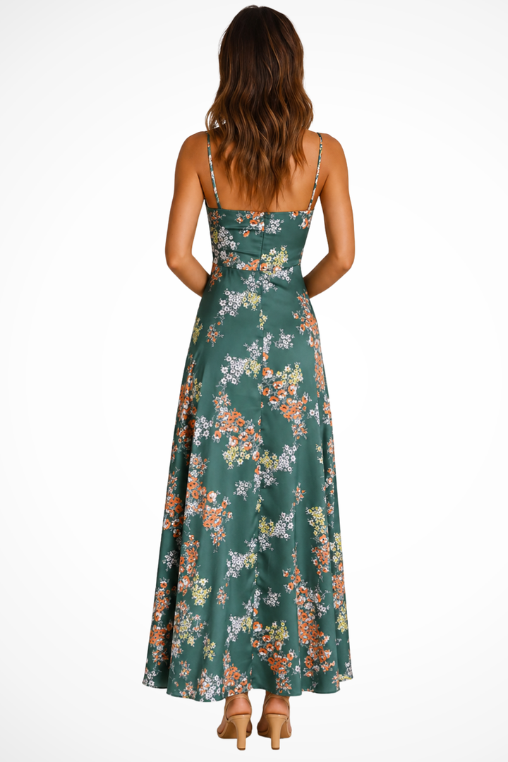 Aveline | Women's Tie Front Floral Wedding Guest Maxi Dress with Cut Out Detail
