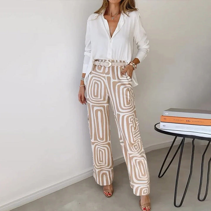Bianca | Women's Geometric Print High Waist Wide Leg Trousers
