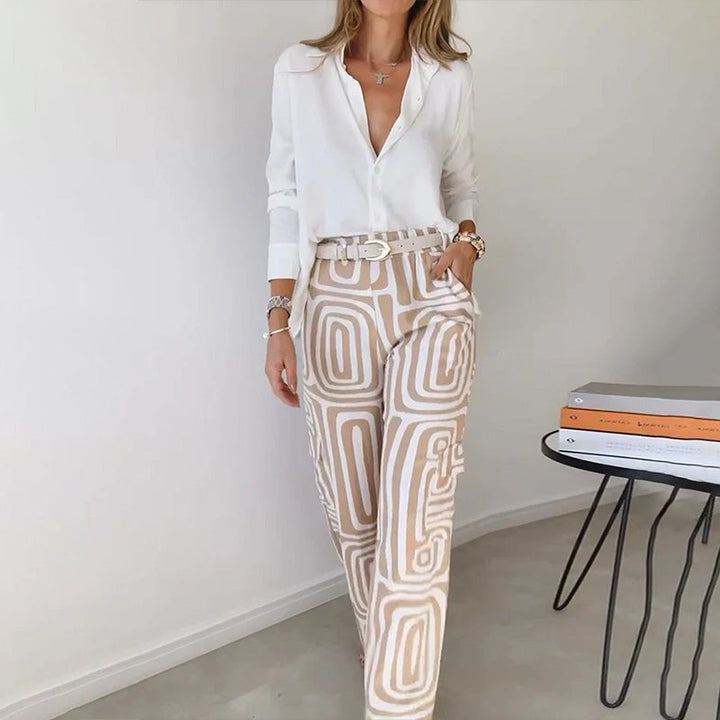 Bianca | Women's Geometric Print High Waist Wide Leg Trousers