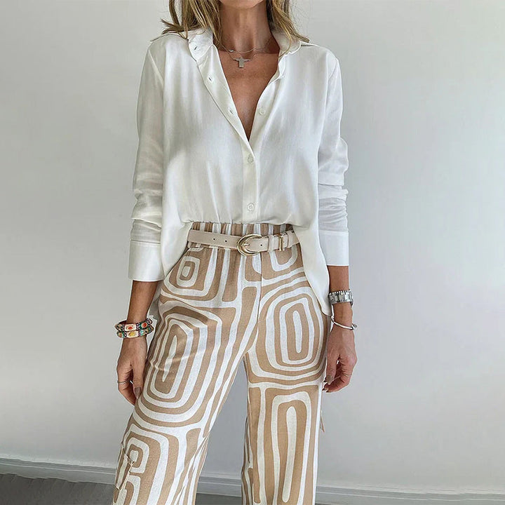 Bianca | Women's Geometric Print High Waist Wide Leg Trousers