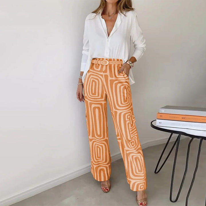 Bianca | Women's Geometric Print High Waist Wide Leg Trousers