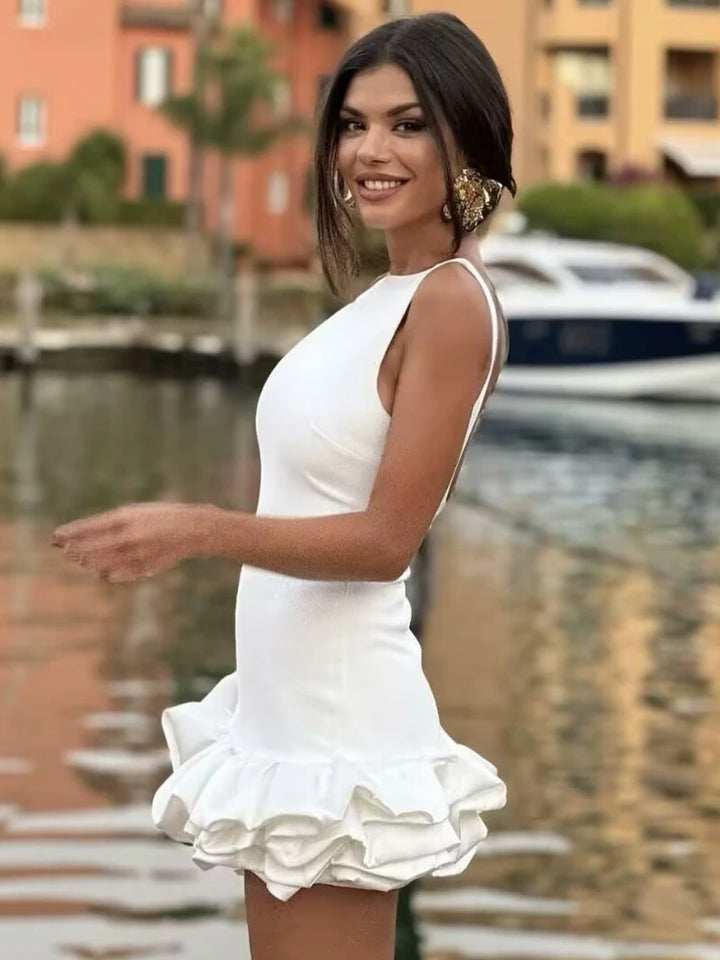 Bianca | Women's Mini Structured Backless Ruffle Cocktail Dress