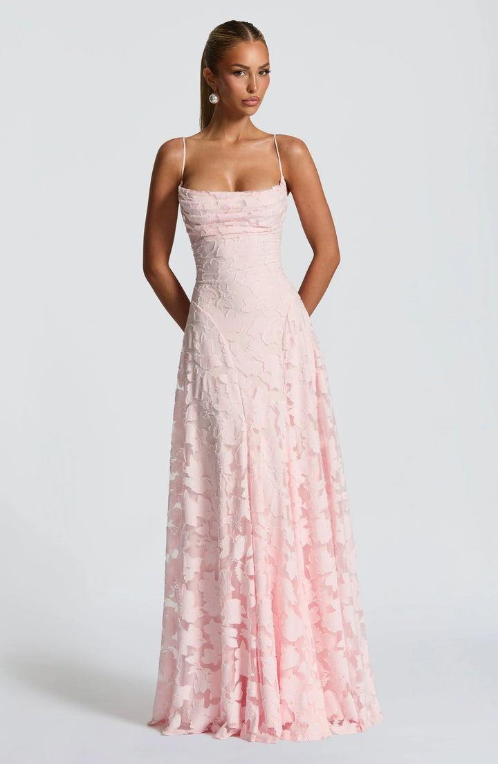 Camille | Women's Floral Textured A-Line Maxi Dress Formal