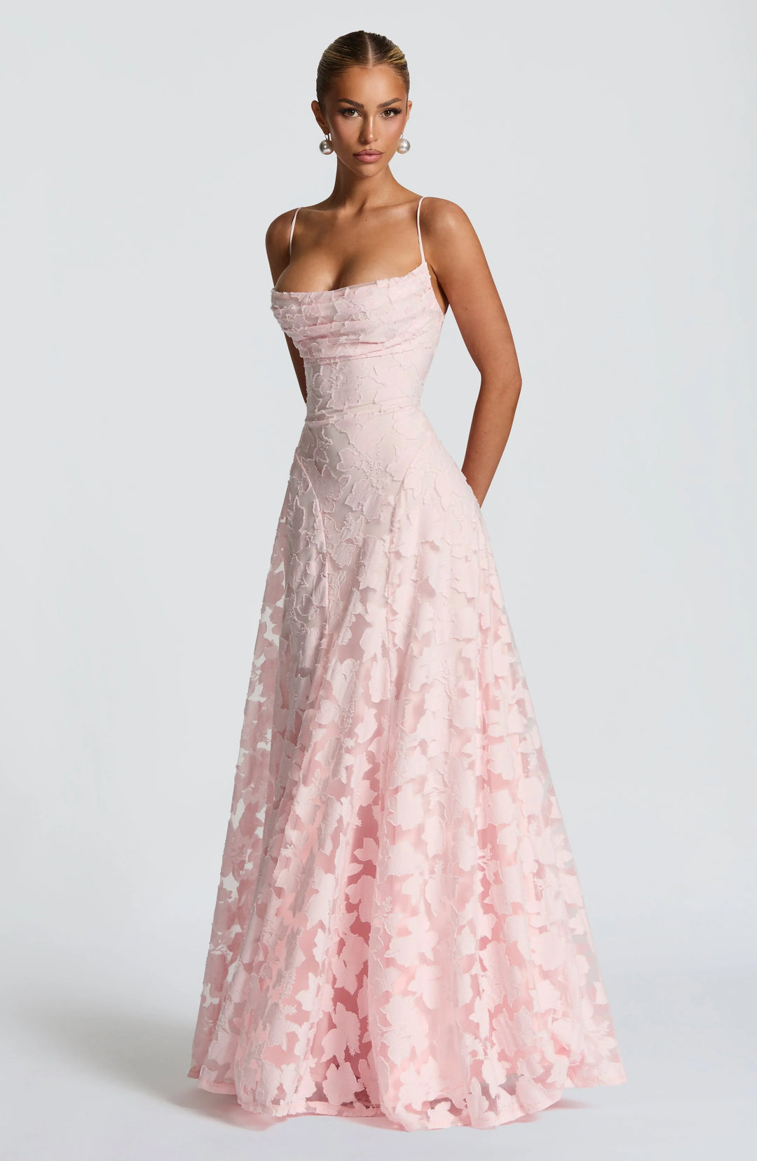 Camille | Women's Floral Textured A-Line Maxi Dress Formal