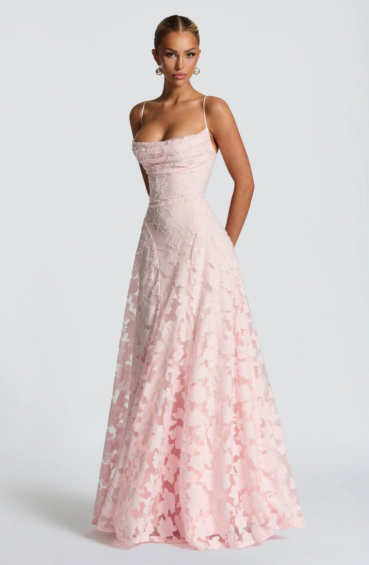 Camille | Women's Floral Textured A-Line Maxi Dress Formal
