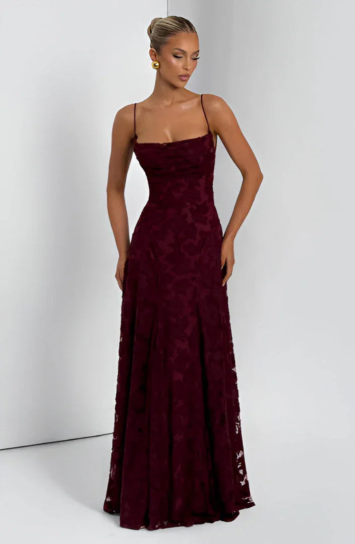 Camille | Women's Floral Textured A-Line Maxi Dress Formal