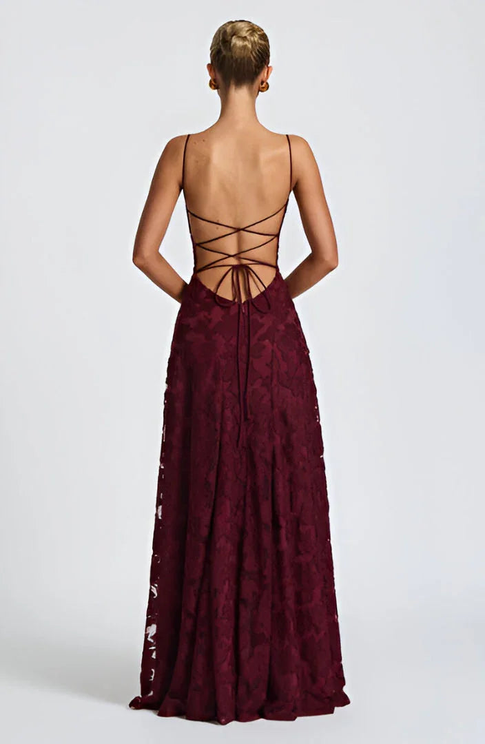 Camille | Women's Floral Textured A-Line Maxi Dress Formal