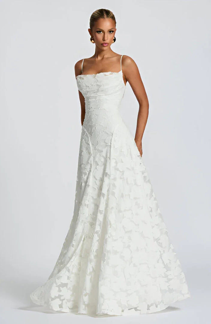 Camille | Women's Floral Textured A-Line Maxi Dress Formal