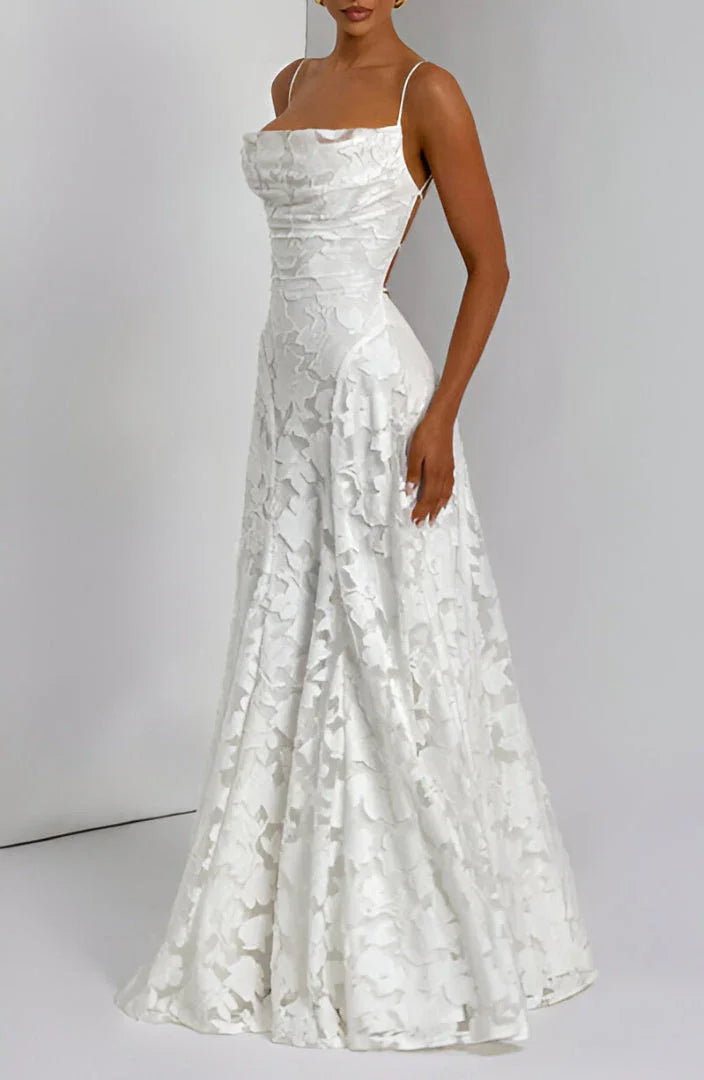 Camille | Women's Floral Textured A-Line Maxi Dress Formal