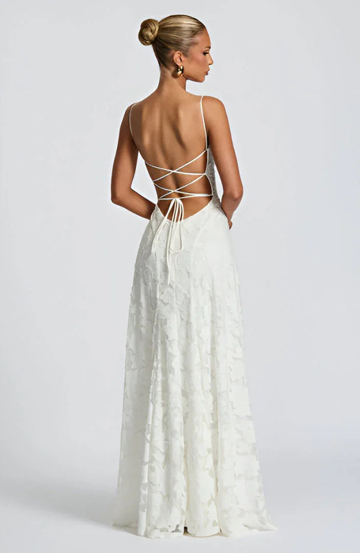 Camille | Women's Floral Textured A-Line Maxi Dress Formal