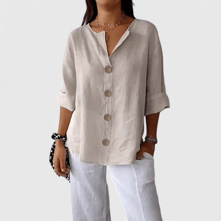 Cathlyn | Women's Blouse V-Neck Button-Front Long Sleeve