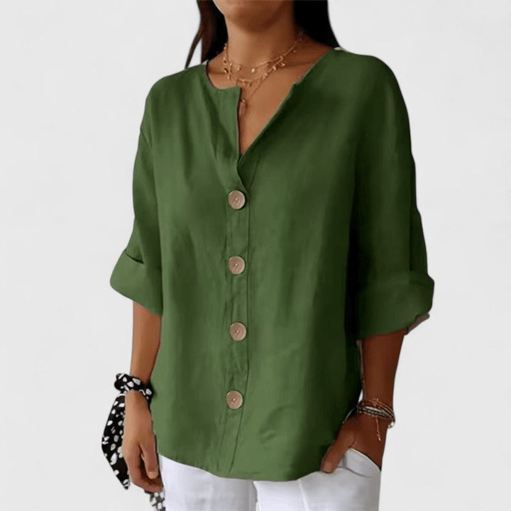 Cathlyn | Women's Blouse V-Neck Button-Front Long Sleeve