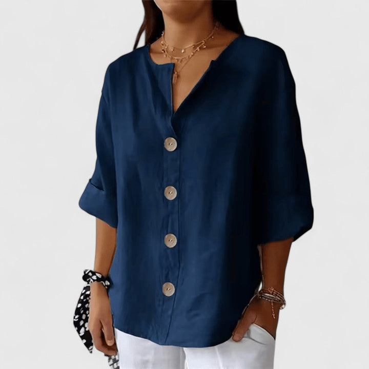 Cathlyn | Women's Blouse V-Neck Button-Front Long Sleeve