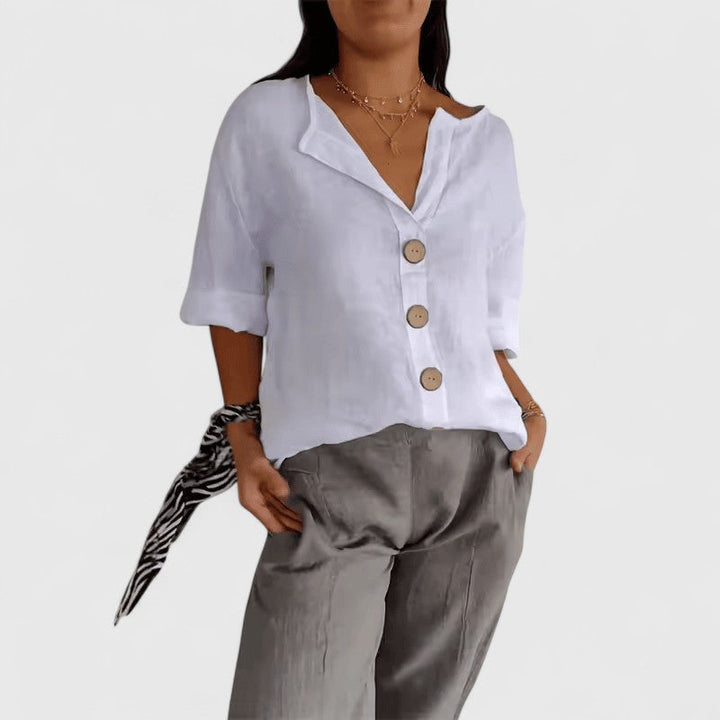 Cathlyn | Women's Blouse V-Neck Button-Front Long Sleeve