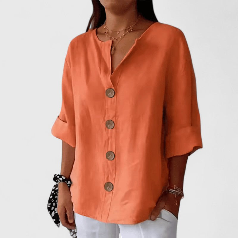 Cathlyn | Women's Blouse V-Neck Button-Front Long Sleeve