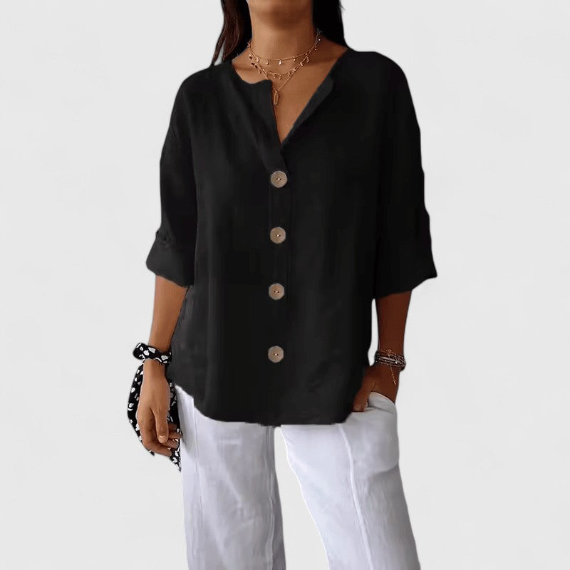 Cathlyn | Women's Blouse V-Neck Button-Front Long Sleeve