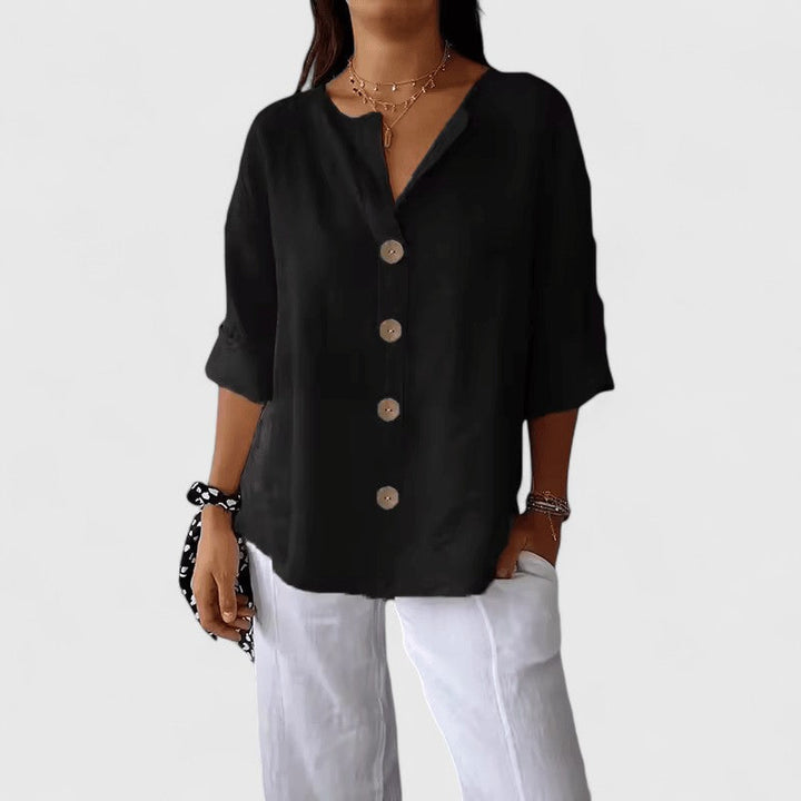 Cathlyn | Women's Blouse V-Neck Button-Front Long Sleeve
