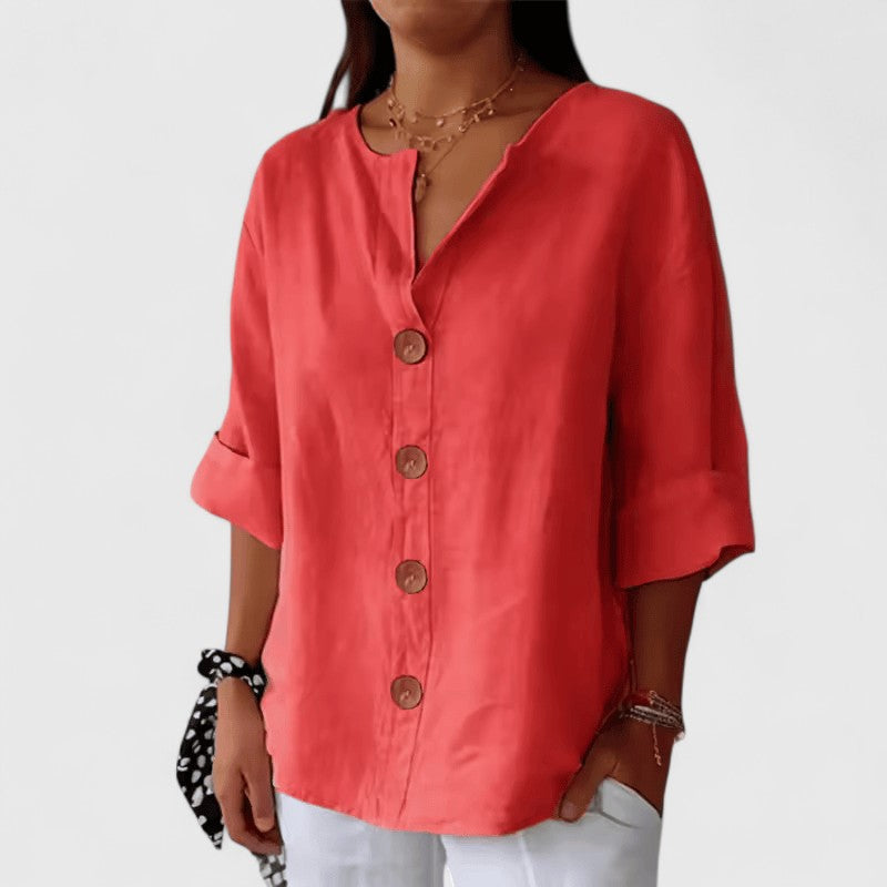 Cathlyn | Women's Blouse V-Neck Button-Front Long Sleeve