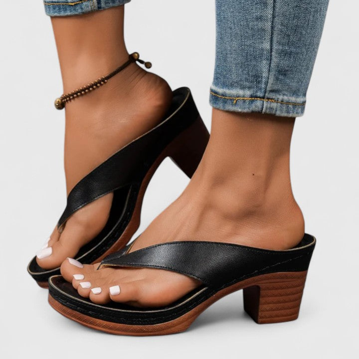 Celeste | Women's Mule Thong Platform Leather Block Heel Flip Flops
