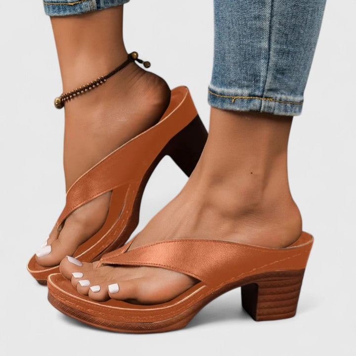 Celeste | Women's Mule Thong Platform Leather Block Heel Flip Flops