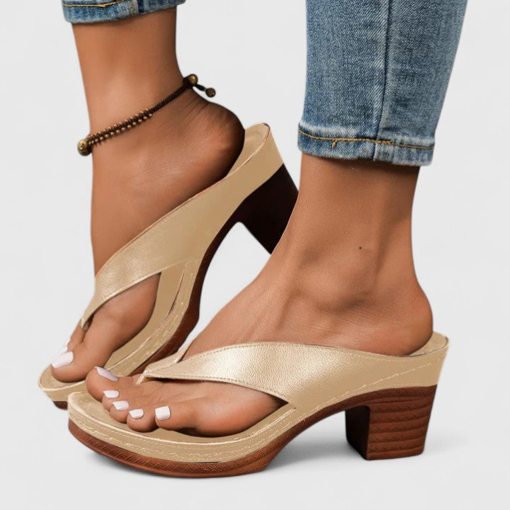 Celeste | Women's Mule Thong Platform Leather Block Heel Flip Flops