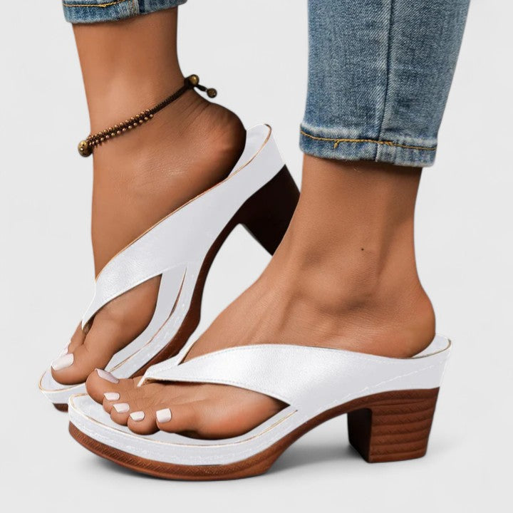 Celeste | Women's Mule Thong Platform Leather Block Heel Flip Flops