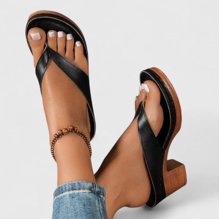 Celeste | Women's Mule Thong Platform Leather Block Heel Flip Flops