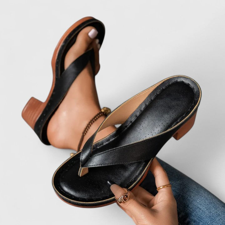 Celeste | Women's Mule Thong Platform Leather Block Heel Flip Flops