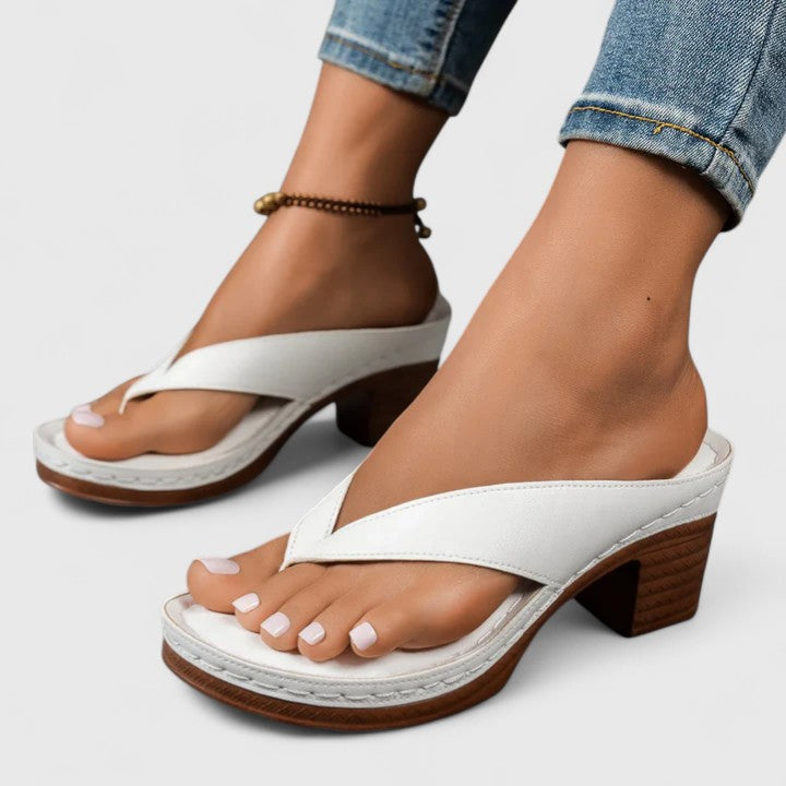 Celeste | Women's Mule Thong Platform Leather Block Heel Flip Flops