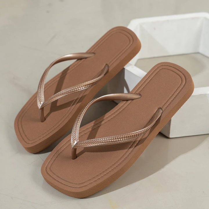 Chloe | Women's Flip Flops Square Toe Woven Flat Beach Sandals
