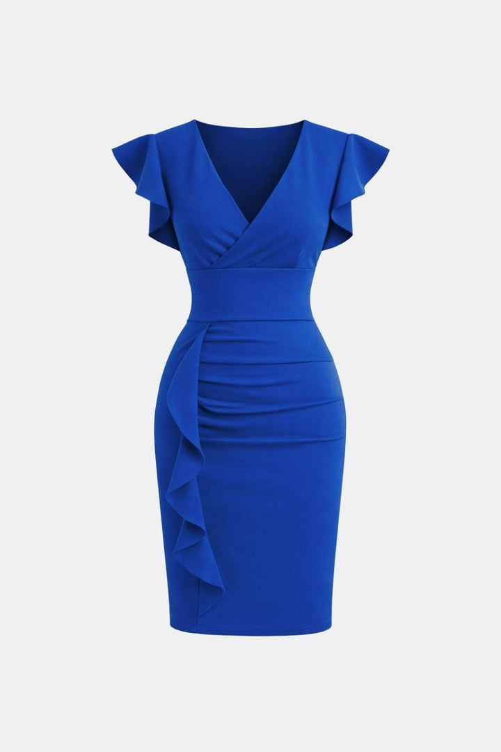 Clarissa | Stylish Women's V-Neck Frill Cocktail Dress