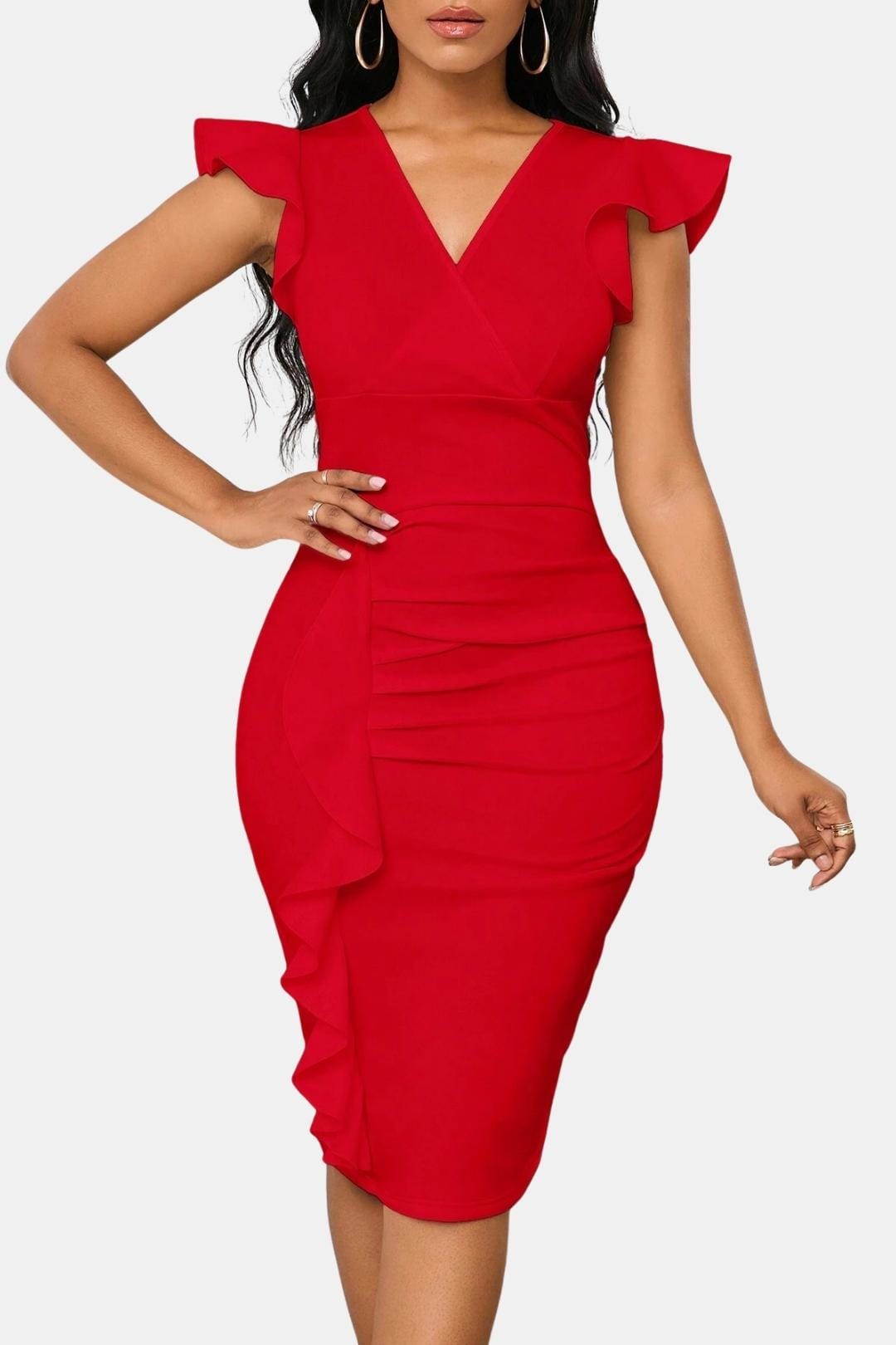 Clarissa | Stylish Women's V-Neck Frill Cocktail Dress